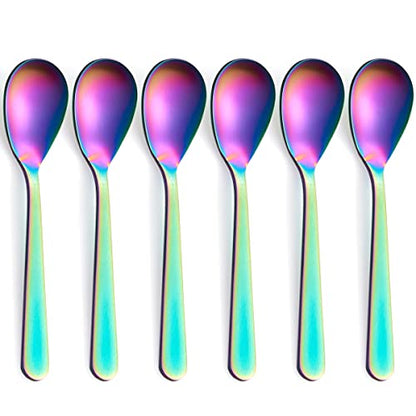 Matte Rainbow Demitasse Espresso Teaspoons, Stainless Steel Satin Finish Coffee Spoons, 4.7-inch, Set of 6 - color: Rainbow