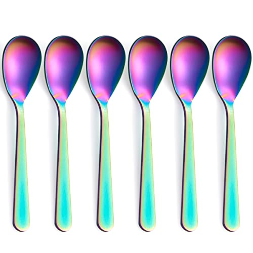 Matte Rainbow Demitasse Espresso Teaspoons, Stainless Steel Satin Finish Coffee Spoons, 4.7-inch, Set of 6 - color: Rainbow