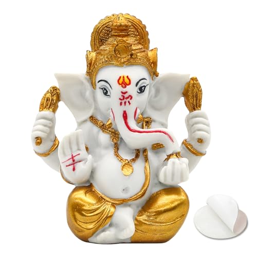 Golden Ganesha for Car Dashboard- 3.5"H Gold Toned Lord Ganpati Statue Hindu God Ganesh Idol for Home Mandir Office Altar Pray Room Temple Decor Diwali Pooja Decoration Spiritual Gifts for Indian - color: Gold