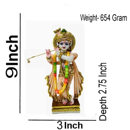 GLOOKS 9-Inch Radha Krishna Marble Dust Idol - Handcrafted Radhey Shyam Statue