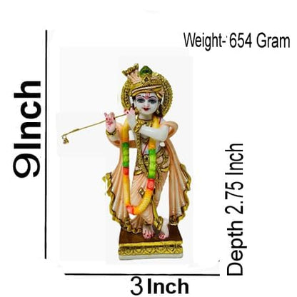 GLOOKS 9-Inch Radha Krishna Marble Dust Idol - Handcrafted Radhey Shyam Statue