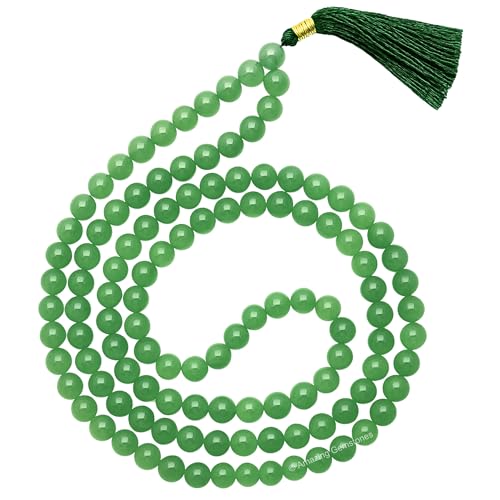 Amazing Gemstone Japa Mala 108 Prayer Beads Necklace and Wrist Mala Bracelet for Meditation - color: Green Aventurine, size: Without Knots