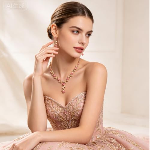 Kamirola Tiaras and Crowns for Women,Tiaras Earrings Necklace, Crystal Bridal Jewelry Set, Costume Party Halloween Prom Pageant Jewelry for Women(TR45) - color: Gold Pink