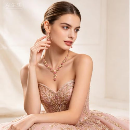 Kamirola Tiaras and Crowns for Women,Tiaras Earrings Necklace, Crystal Bridal Jewelry Set, Costume Party Halloween Prom Pageant Jewelry for Women(TR45) - color: Gold Pink