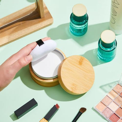 Frienda 100 ml Bamboo Loose Powder Puff and Container Empty Dusting Powder Jar for Body Face Makeup Travel Case Compact Case Holder with Sifter Lids and Puff - size: 100 ml