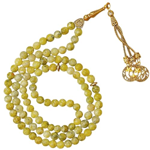 Amazing Gemstone Crystal Tasbeeh with Moon and Star Charm - Certified Crystal Muslim Prayer Beads Natural Gemstone Tasbih Gift for Ramadan Dhikr and Daily Namaz (G) - color: Serpentine