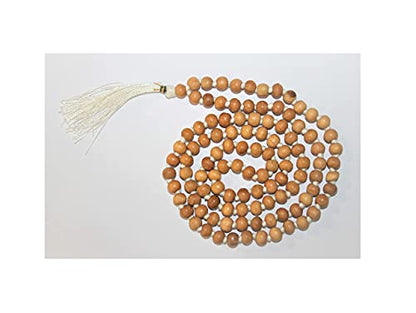 8MM Tulsi mala Beads Necklace Holy Basil 108 + 1 Beads Ram Japa Prayer Mala Energized 108 Hindu Tibetan Buddhist Rosary for Chanting Mantra - color: White Tessel