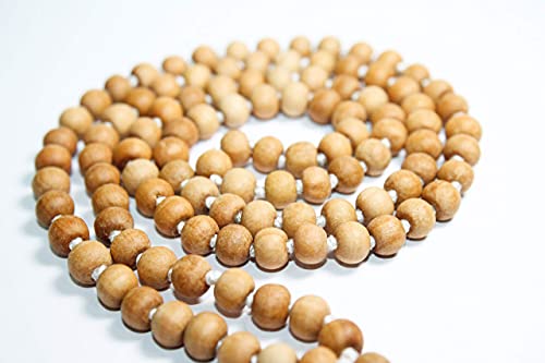 8MM Tulsi mala Beads Necklace Holy Basil 108 + 1 Beads Ram Japa Prayer Mala Energized 108 Hindu Tibetan Buddhist Rosary for Chanting Mantra - color: White Tessel