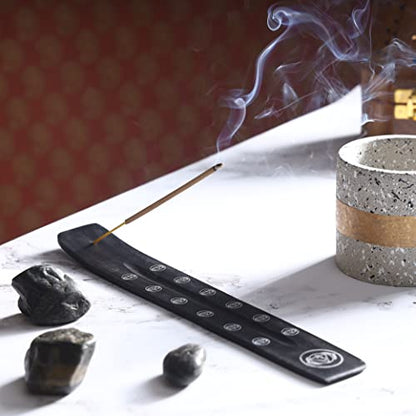 Bless-International Traditional-Handmade-Burner Wooden-Incense-Stick-Holder Ash-Catcher-Stand for-Aromatherapy-Meditation-Yoga (Black Strength) 10 Inches, Pack of 2 - color: Black Strength,10 Inch, size: Two Holders