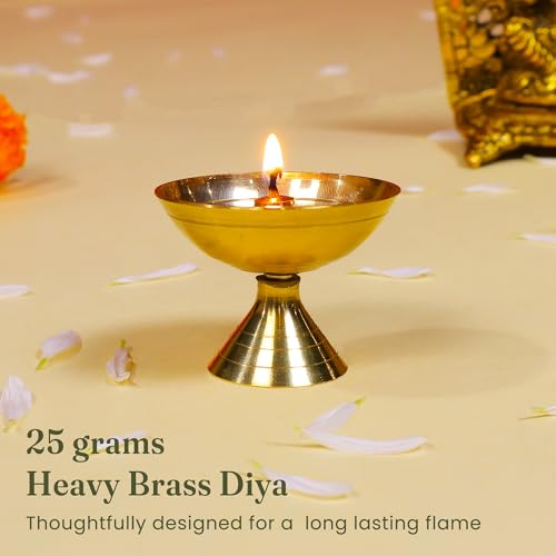 Fine Living Handcrafted Paro Pyali Brass Diya for Pooja 2.2", Gold Finish - style: Paro Pyali Diya