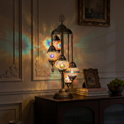 Marrakech 31" Turkish Mosaic Lamp Handmade 5 Globes Moroccan Table Lamp - color: 5 Globes - Mixed Color