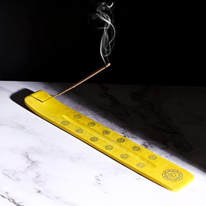Bless-International Traditional-Handmade-Burner Wooden-Incense-Stick-Holder Ash-Catcher-Stand for-Aromatherapy-Meditation-Yoga (Positivity Yellow) 10 Inches, Pack of 1 - color: Positivity Yellow,10 Inch, size: One Holder