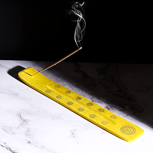 Bless-International Traditional-Handmade-Burner Wooden-Incense-Stick-Holder Ash-Catcher-Stand for-Aromatherapy-Meditation-Yoga (Positivity Yellow) 10 Inches, Pack of 2 - color: Positivity Yellow,10 Inch, size: Two Holders
