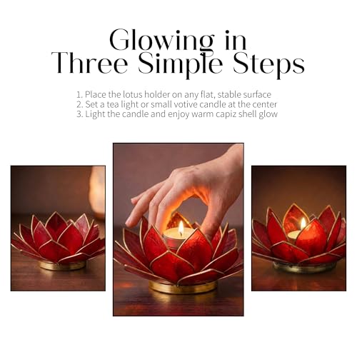 Om Gallery Gemstone Lotus Tea Light Holder, Candle Styling, Ruby - color: Ruby, size: Regular