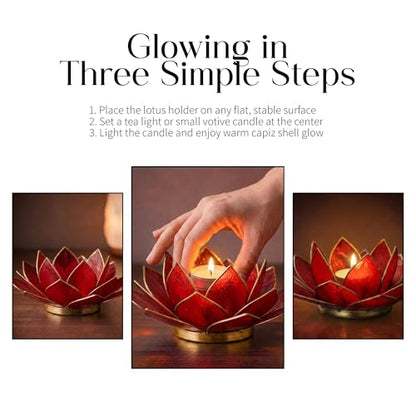 Om Gallery Gemstone Lotus Tea Light Holder, Candle Styling, Ruby - color: Ruby, size: Regular