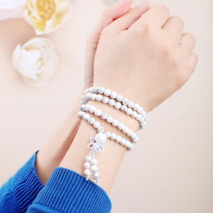AD Beads 6mm 8mm 108 Prayer Mala Jasper Elastic Bracelet - Handmade Yoga Meditation Healing Power Energy Gifts for Unisex Adult. - color: Howlite(Calmness)