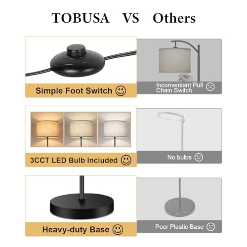 TOBUSA Floor Lamp for Living Room, Modern Standing Lamp with Drum Shade - color: Black+Cream(Shade)