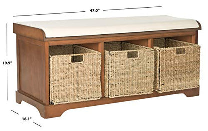 SAFAVIEH Furniture - Lonan Storage Bench - Brown - Solid Wood - Farmhouse Lift-Top Design - Ideal for Entryway, Living Room, Hallway, 18" Seat Height (AMH5733D) - color: Brown
