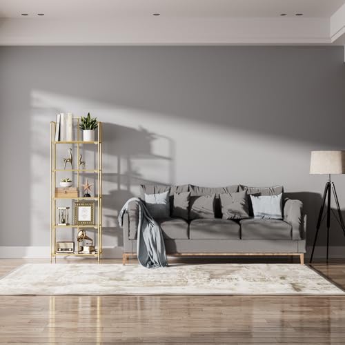 Crofy 5-Tier Foldable Bookshelf, Gold Frame & Transparent Shelves - color: Gold Frame & Transparent Shelf, size: 5 Tier