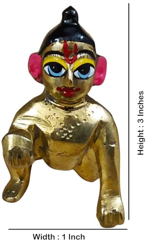 Ladoo Gopal Brass Murti | 3 Inches Small Bal Krishna Idol in Solid Brass | Handcrafted Baby Gopal Statue for Home Mandir, Puja Room, Gifting & Janmashtami - size: Ladoo Gopal-B