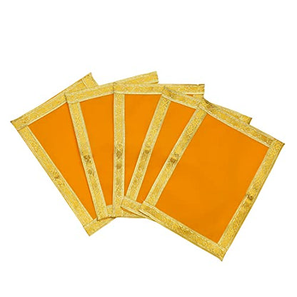 Set of 5 Mat Aasan Pooja Cloth God Idol Puja Temple Altar Cloth (7"X10") - color: Yellow