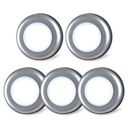STAR-SPANGLED 5 Pack 2.8” Push Tap Lights, Stick on Touch Puck Lights AAA Battery Operated, LED Sticky Button Lights for Classroom, Kitchen, Under Cabinet, Closet (Sliver, Cool White) - color: Silver - White