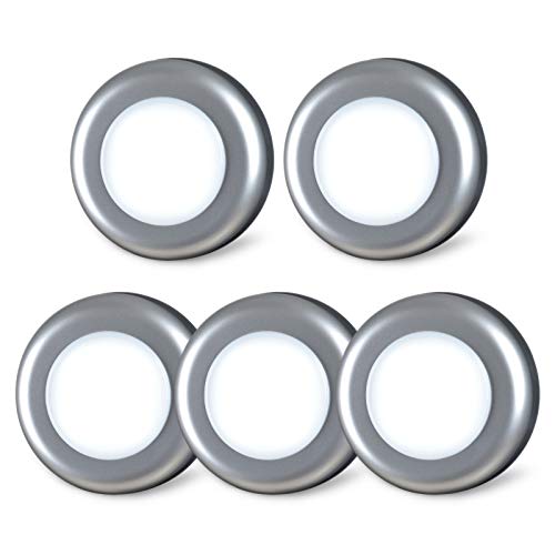 STAR-SPANGLED 5 Pack 2.8” Push Tap Lights, Stick on Touch Puck Lights AAA Battery Operated, LED Sticky Button Lights for Classroom, Kitchen, Under Cabinet, Closet (Sliver, Cool White) - color: Silver - White