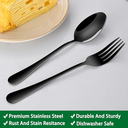 Black Soup Sooon,8 PCs 7.3 Inch Dinner Spoons,PVD Black Stainless Steel Table Spoons,Dishwasher Safe Metal Tablespoon for Home,Party or Restaurant - size: 8-Piece(Black)