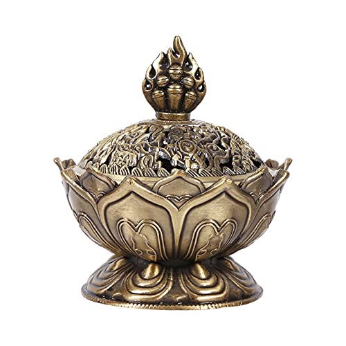 Lotus Incense Burner Holder Cone Incense Holder 9 Holes Vintage Incense Burner Cover for Stick and Cone Incense(Bronze) - color: (Bronze Color)