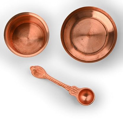 Traditional Indian Panch Patra Lota Prasad Plate with Achmani Spoon Pooja Utensils Accessory Item Articles for Mandir Temple Festival Pooja Purpose Religious Occasions(Panchpatra Set-3 Pcs) - color: Panchpatra Set-3 Pcs