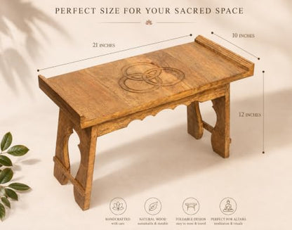 Tribe Azure Fair Trade Altar Table, Meditation Table, Puja, Meditation Wood Wiccan Altar Buddhist, Japanese, Small Low Side Chabudai Coffee Floor (Tea Table) - size: Small Tea Table