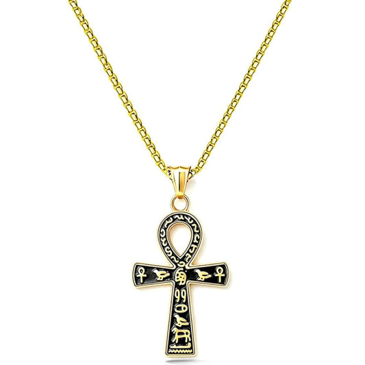 Ankh Cross Pendant Ancient Egyptian Hieroglyphic Symbol of Health and Eternal Life Men Cross Necklace with Tiger Eye Stone Obsidian Hematite Triple Protection Crystal Beads Chain - color: style 3