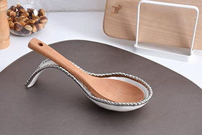 Pampa Bay Golden Salerno Titanium-Plated Porcelain Spoon Rest (White and Silver) - color: White and Silver
