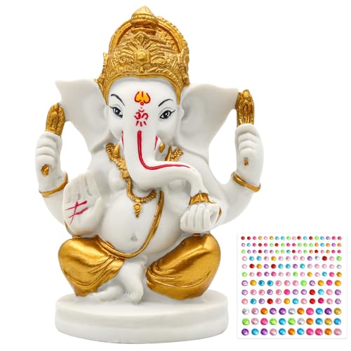 alikiki Indian Lord Ganesha Idol Statue - 5”H Gold Toned Hindu God Ganpati Mandir Diwali Pooja Item Home Temple Puja Decor Ganesh Murti Altar Shrine Spiritual Ornament Gifts for Indian