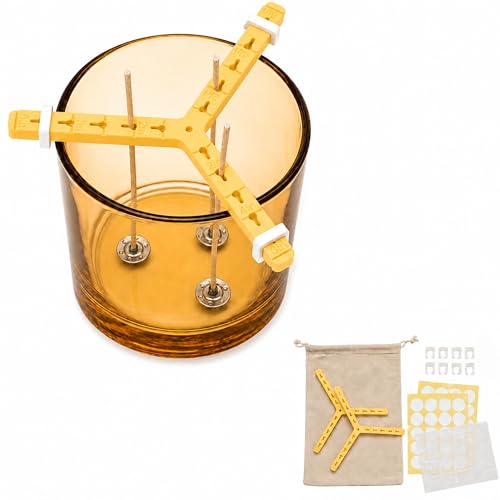 3-Wick Candle Holder | Wick Centering Tool | Includes 2 Sizes Wick Stickers (40 Large + 48 Small) + 1 Cotton Linen Bag | ABS Material for Better Heat Resistance