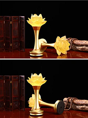 1 Pair - LED Glazed Lotus Buddhist Lamp USB Rechargeable - 8 inches - color: Golden, size: 8 inches