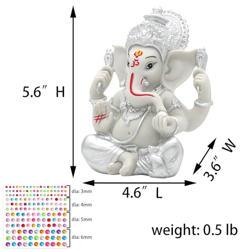 alikiki Hindu God Lord Ganesha Statue - 5.6" H Silver Toned Indian God Ganpati Idol Murti for Diwali Pooja Decor Mandir Temple Home Altar Office Shrine Puja Item Wedding Spiritual Decors