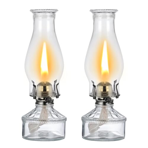 2 Pieces Large Chamber Oil Lamps for Indoor Use Classic Kerosene Lamp Lantern Vintage Oil Lantern Decorative Clear Rustic Hurricane Lamp for Home Indoor Decor Emergency Lighting Black 12 Inch - color: Black, Large 2Pack