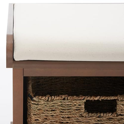 SAFAVIEH Furniture - Lonan Storage Bench - Sepia - Solid Wood - Farmhouse Lift-Top Design - Ideal for Entryway, Living Room, Hallway, 18" Seat Height (AMH5733B) - color: Sepia