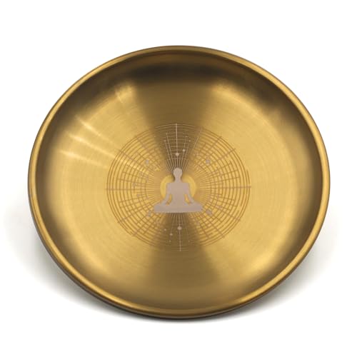 Gold Offering Prayer Ritual Bowl Plate Great for Altar,Witches,Meditation,Incense Sticks, smudging, Candle,Crystal,Jewelry,Yoga Use (Meditation Poster) - style: Meditation Poster