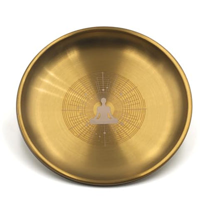 Gold Offering Prayer Ritual Bowl Plate Great for Altar,Witches,Meditation,Incense Sticks, smudging, Candle,Crystal,Jewelry,Yoga Use (Meditation Poster) - style: Meditation Poster