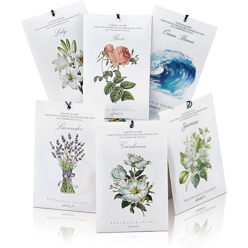 MYARO 12 Pack Assorted Floral Scented Sachets, Closet Deodorizer Freshener - color: Floral 6 Scent, size: 12 Packs