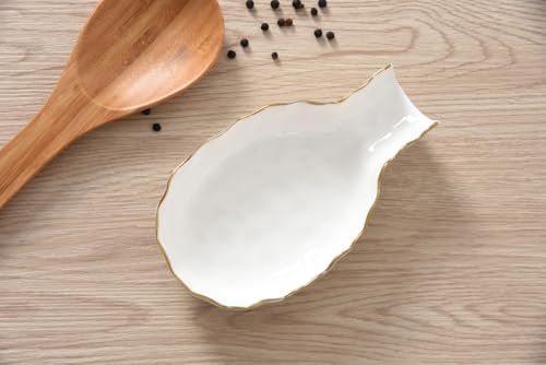 Pampa Bay Golden Salerno Titanium-Plated Porcelain Spoon Rest (White and Gold) - color: White and Gold