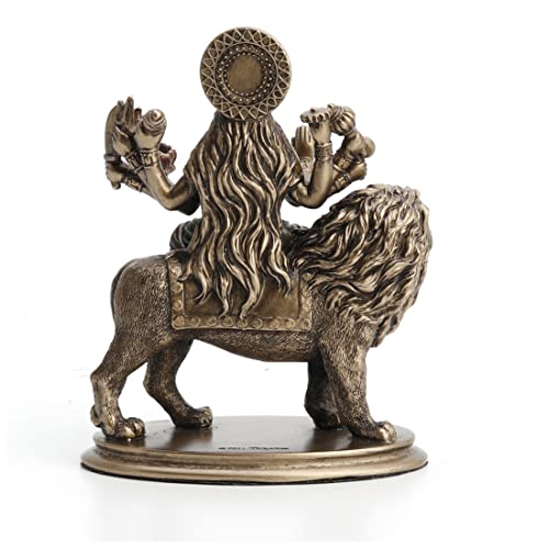 Veronese Design 3 3/4" Hindu Goddess Durga Riding on Lion Miniature Statue Resin Hand Painted Figurine