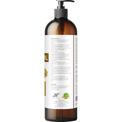 velona Sesame Seed Oil - 8 fl oz, Expeller Pressed, Refined, with Pump - size: 8 Fl Oz (Pack of 1)