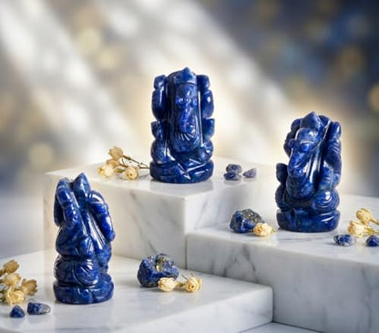 Natural Sodalite Stone Healing Good Luck Ganesha Statue Tiny Ganesh Statue Ganesha Statue for Gift Beautiful Handcrafted Ganesha Idol Pocket Ganesh Statue Sculpture - color: Sodalite Ganesh