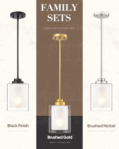 TENGXIN 6" Brushed Gold Pendant Lights Kitchen Island, Dual Glass Shade - color: Brushed Gold, Dual Glass, size: 6"