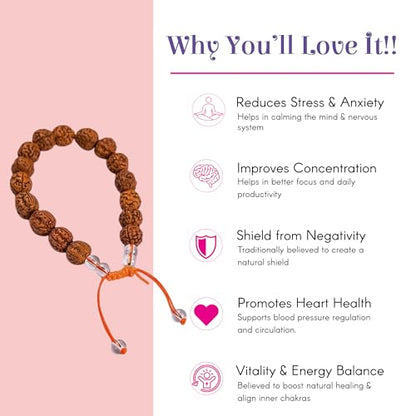 LOVENSPIRE Gold-plated 5 Face Original rudraksha beads Bracelet for Men – Panchmukhi Spiritual Wrist jewelry for Meditation & positive Energy - color: Braided Saffron