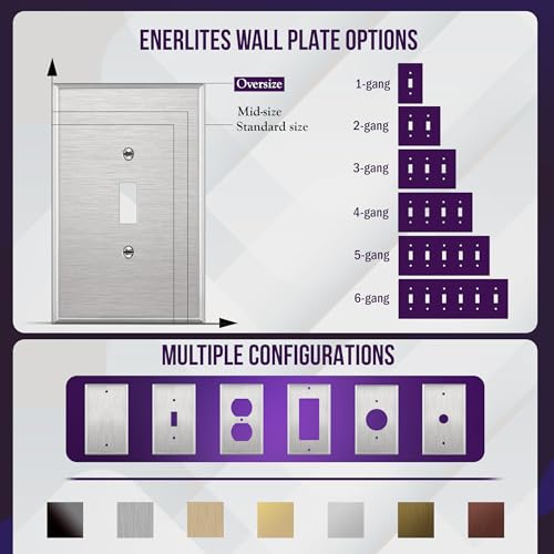ENERLITES Toggle Light Switch Metal Wall Plate, Over Size 1-Gang, Silver - color: Stainless Steel, size: Oversize