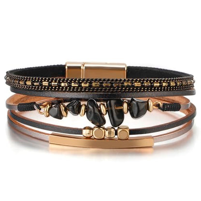 Fesciory Leather Wrap Bracelets for Women, Boho Western Layered Jewelry - color: Black 7